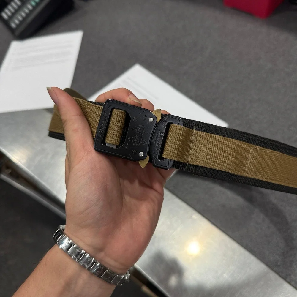 AustriAlpin Tactical Belt Mens XL Tan Cobra Buckle Nylon Webbing Utility